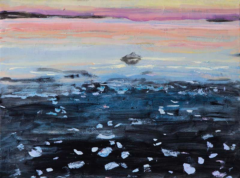 2014 - oil painting on canvas - boat or rock at dusk - 80x60cm