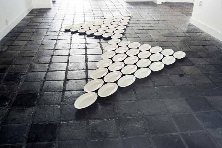 untitled - 2003 - floor object - fifty six porcelain platters - Havendijk 80, Gorinchem, The Netherlands 