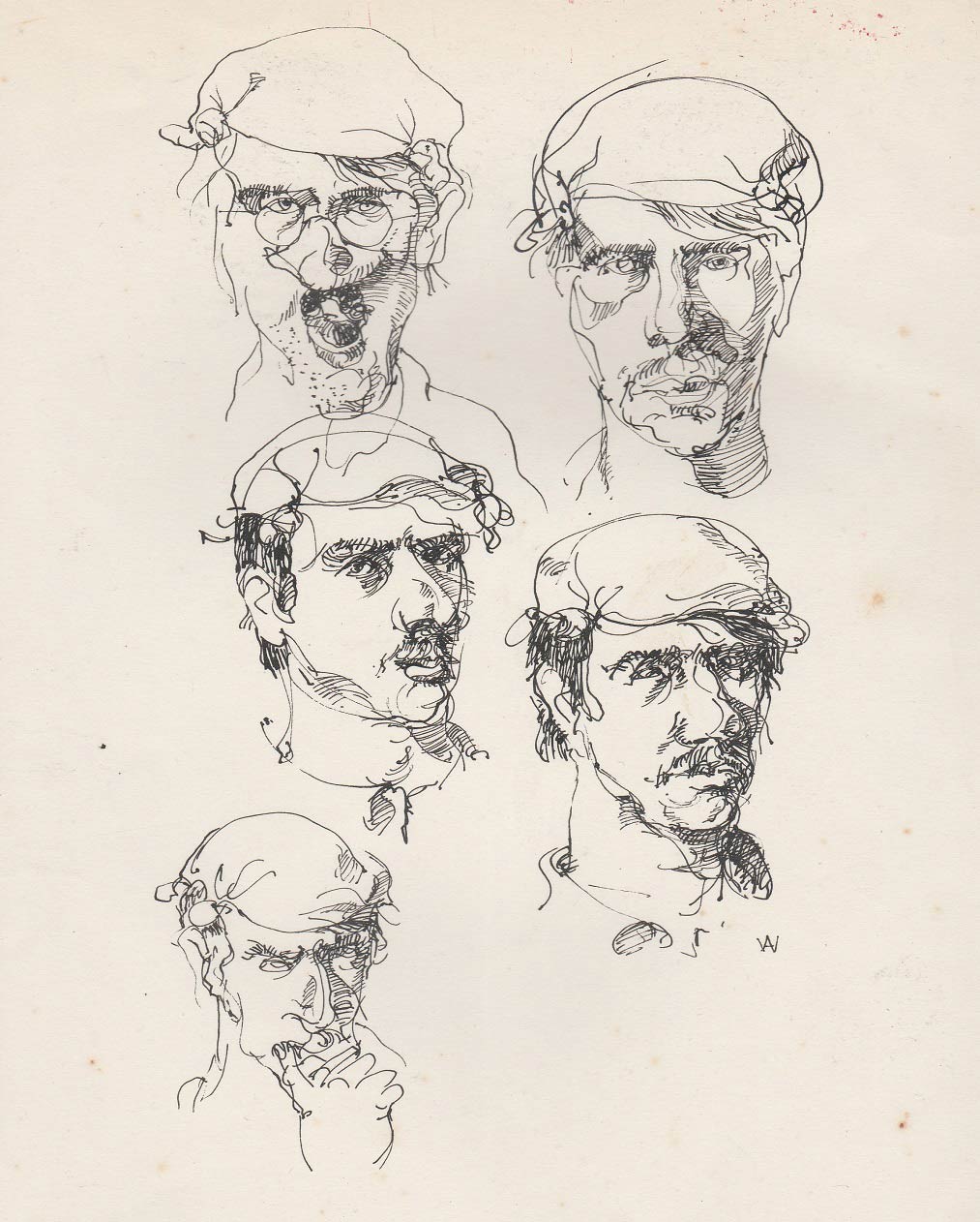 self portraits, studies - pen and ink on paper