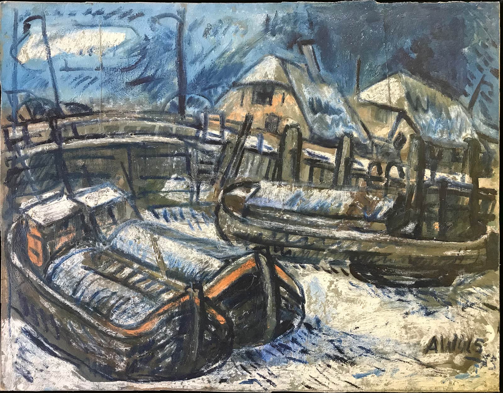 Develsluis Harbor, Heerjansdam - gouache