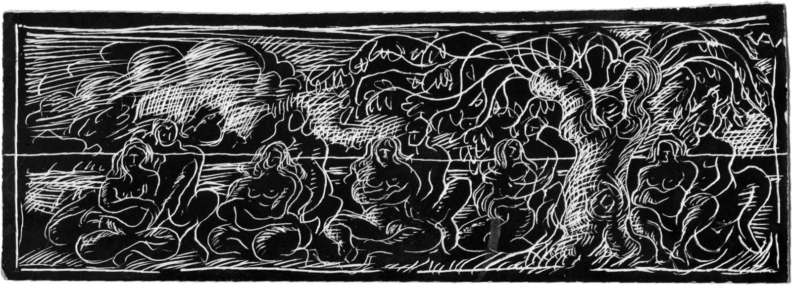 pastoral scene - ink-scratchboard