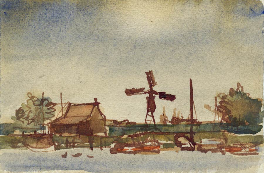 langs de Waal - watercolor